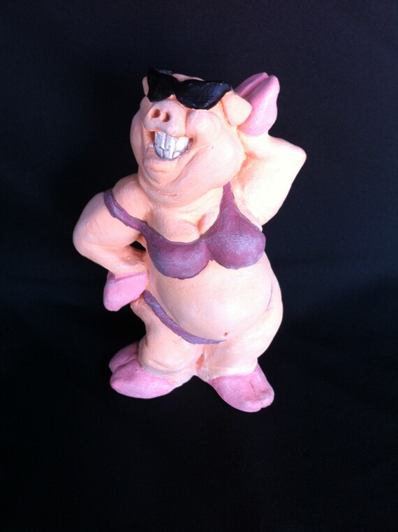 A Smiling Pig in a Bikini Sculpture by Cast Art 1993