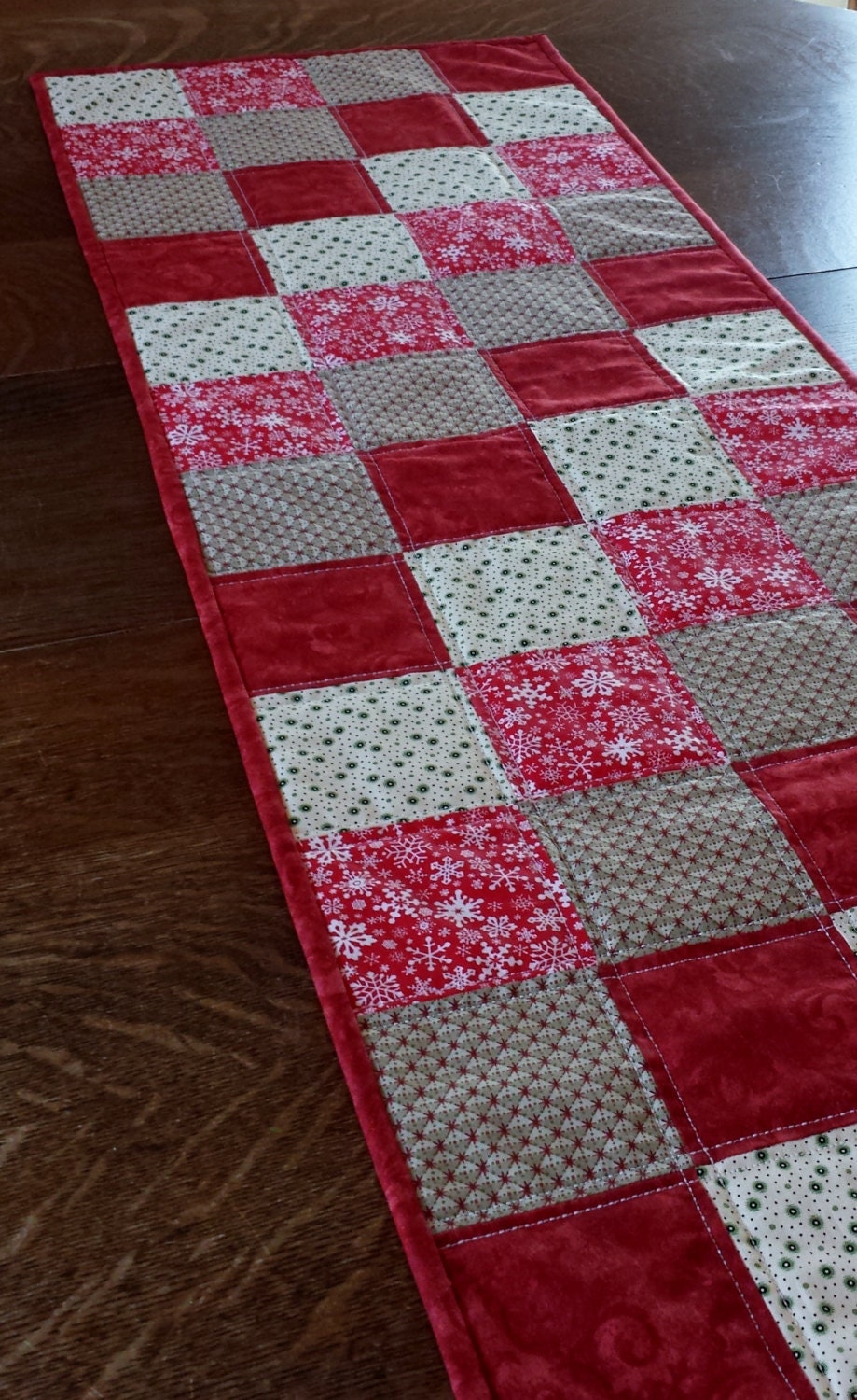 Quilted Winter/Holiday Table Runner country theme red