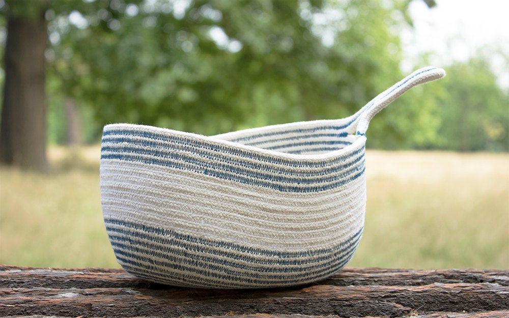 White & Blue Cotton Sash Cord Basket