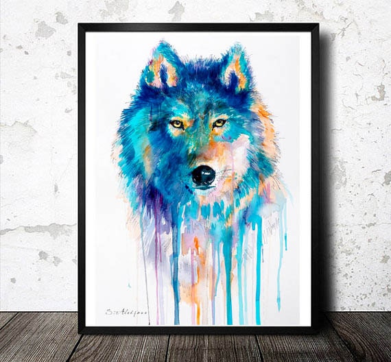 Wolf watercolor painting print Wolf art dog art Animal