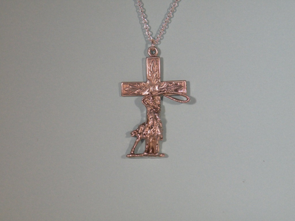 Sterling Silver Cross with Cowboy Pendant
