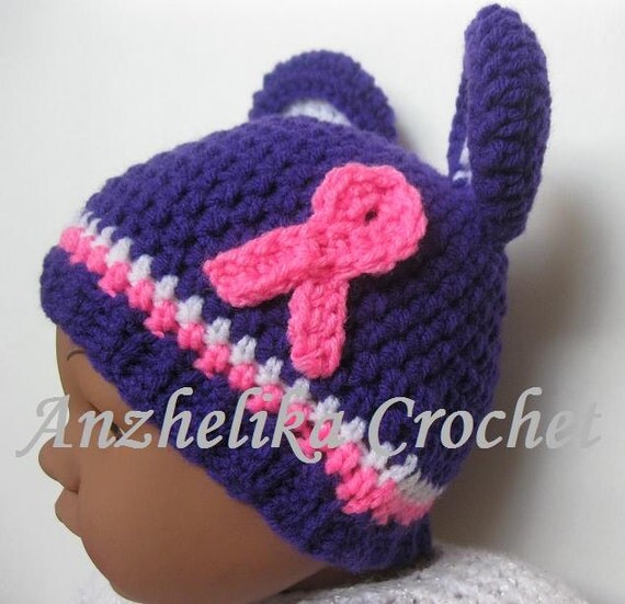 Items similar to Purple Bear Beanie / Breast Cancer Awareness Beanie