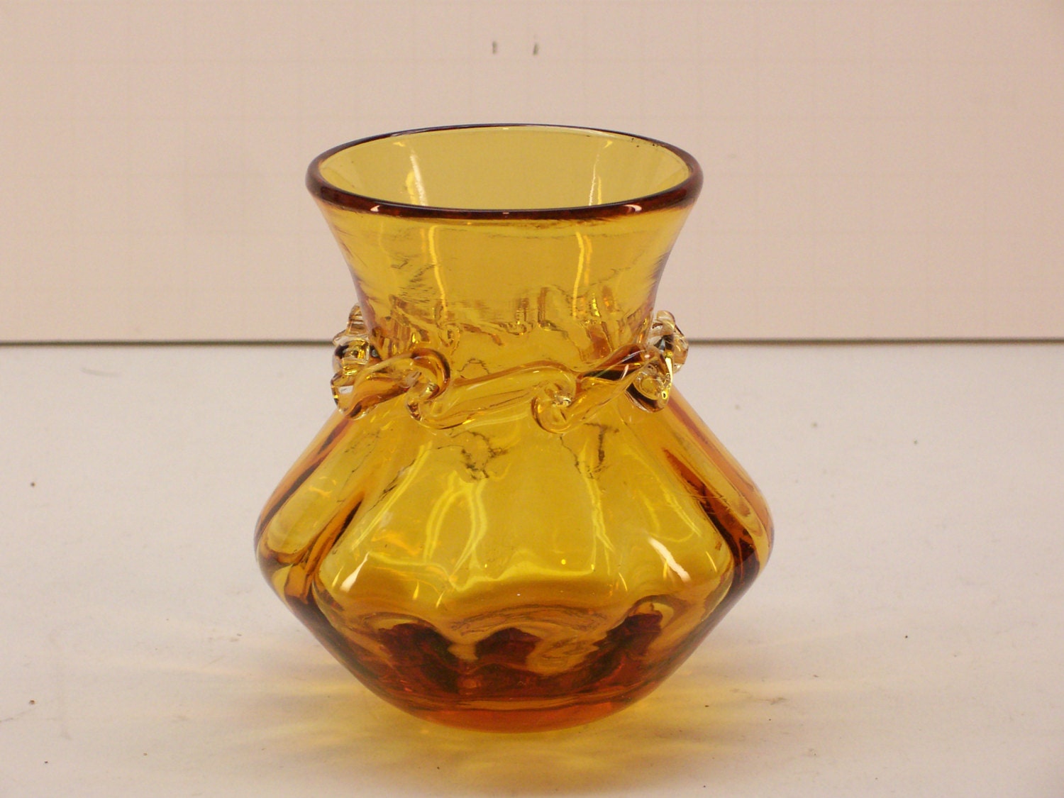 Pilgrim Amber Glass Little Vase Hand Blown by GarageSaleGlass