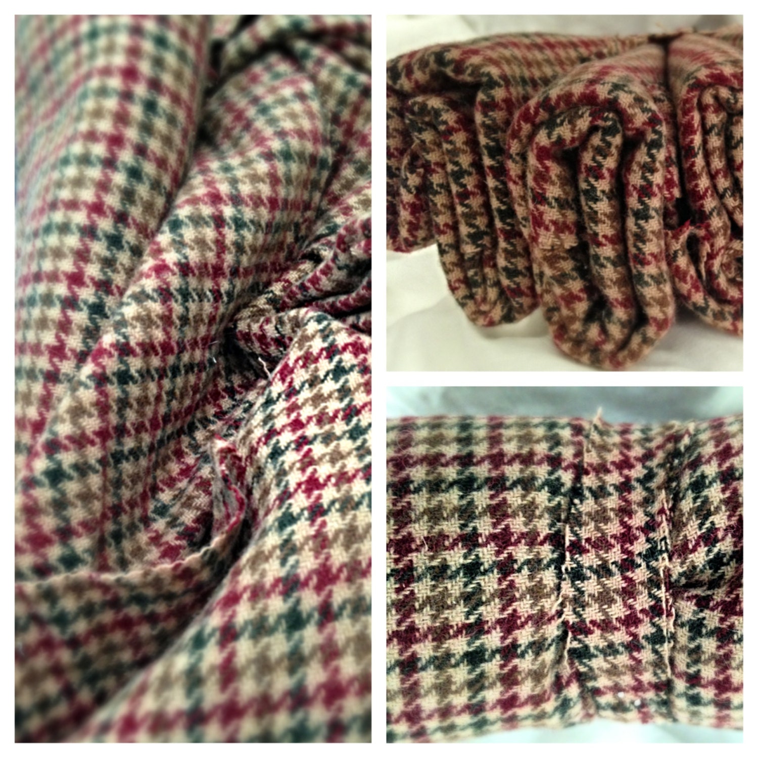 Reclaimed Wool Blend Houndstooth fabric pieces by JensOddsAndEnds