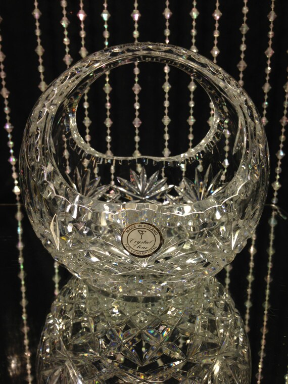 Polish 24 Lead Crystal Clear Basket Candy Dish by HeavensArchives