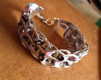 Upcycled Soda Can Tab, Ribbon Cuff Bracelet, Recycled Bracelet, Upcycled Cuff Bracelet