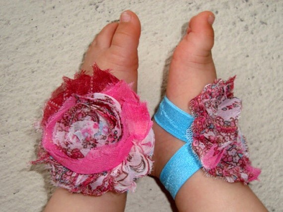 CLEARNCE - Baby Barefoot Sandals ON SALE - Hot Pink Peacock Piggy ...