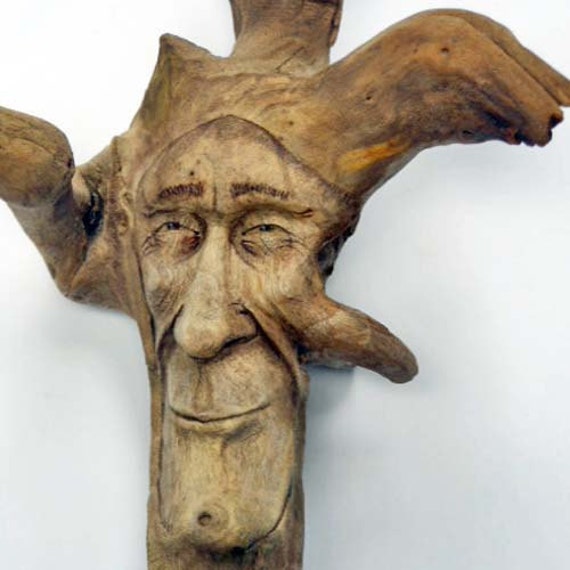 Wood Spirit Carving Wall Art Handmade in Ohio OOAK by Josh