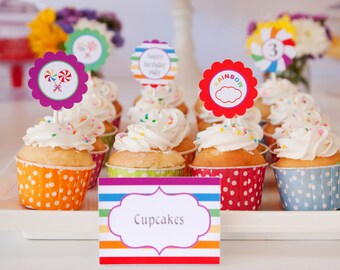 Rainbow Party Themed Cupcake Toppers / 2 Inch Circles / Rainbow Party