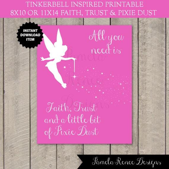INSTANT DOWNLOAD Tinkerbell Inspired Silhouette Faith Trust And Pixie 
