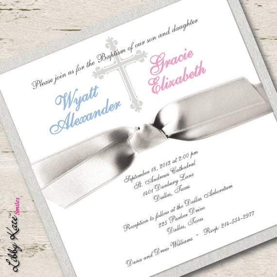 Twin Boy And Girl Baptism Invitations 1