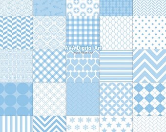 25 Light Blue Polka Dots , Heart , Star , Chevron Digital Papers ...