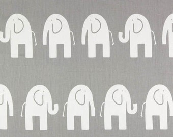 SHIPS SAME DAY - Premier Prints Ele the Elephant Storm Gray Twill - Grey and White Elephant - Fabric by the 1/2 Yard