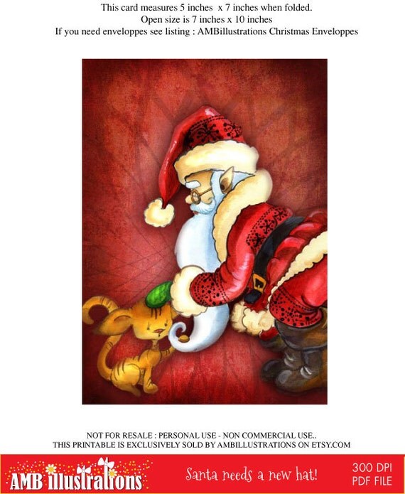 Printable Christmas cards DIY instant download - Santa's found a new friend! AMB-633 Il_570xn