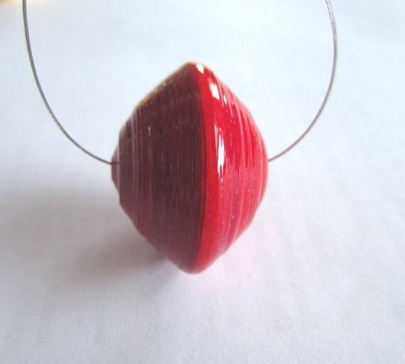 Saucer shaped paper bead focal bead ruby red