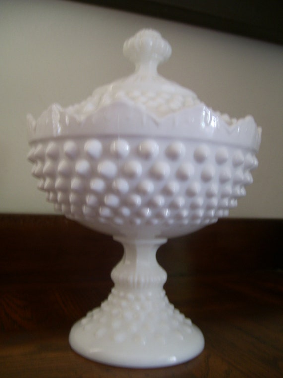 Vintage Milk Nob Glass Candy Dish With Lid Circa 1960s