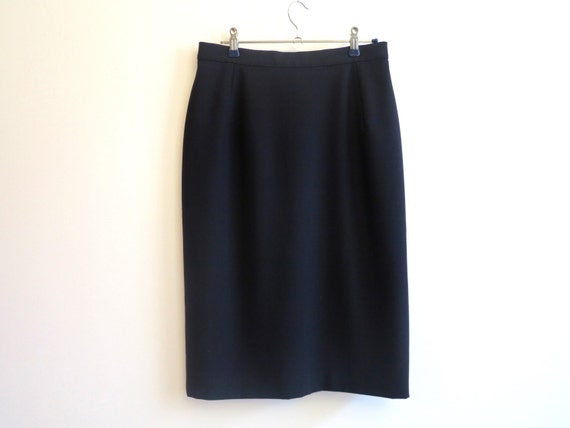 Dark Blue Navy Wool Classic Pencil Skirt High by VintageOffer