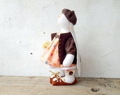 Rabbit decor toy with a bouquet of roses in brown scale - Stuffed Animal - Artist Teddy Bears - Soft Sculpture - Unique Toy