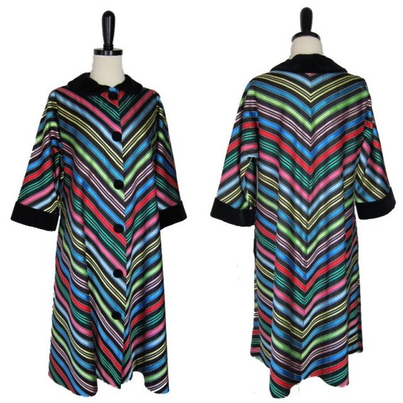 Vintage 1940s Swing Jacket Coat Chevron Stripe Rayon L XL Maxan