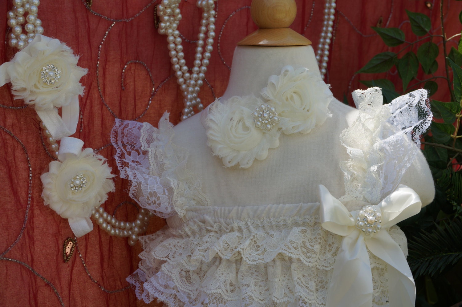 3pcs Ivory Romper wedding flower girl lace romper Rompers