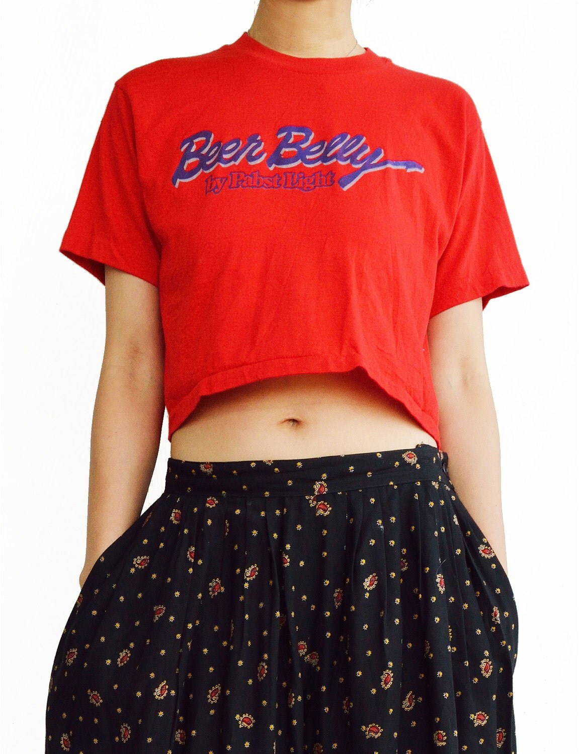 FREE SHIPPING Vintage Beer Belly Red Crop Top by heybecuzisaidso