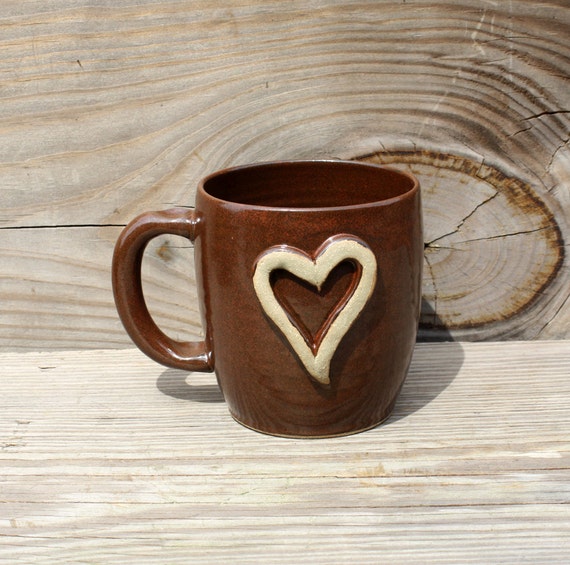 Rustic Heart Coffee Mug. Red Brown. Large Coffee Cup.