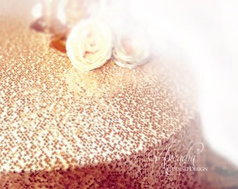 Rose Gold Sequin Table Cloth READY TO SHIP, Shimmer Sparkly Overlays Tablecloths for Wedding, Event, Bridal Shower, Ceremony