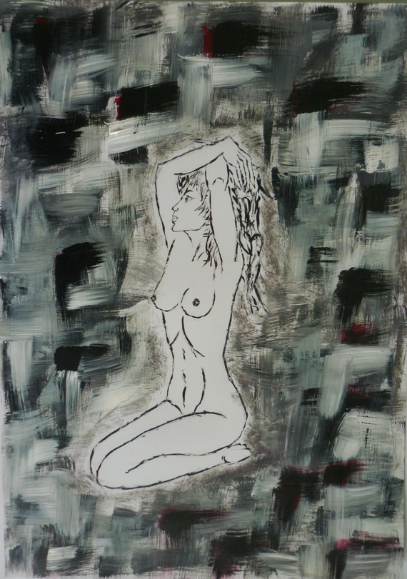 abstract nude woman black and white painting