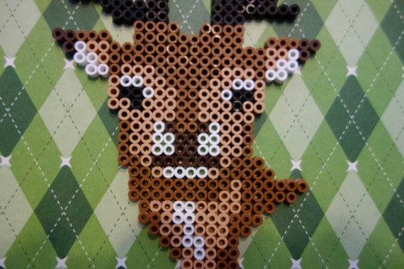 Items similar to Retro Deer on Plaid - deer buck handmade perler bead ...