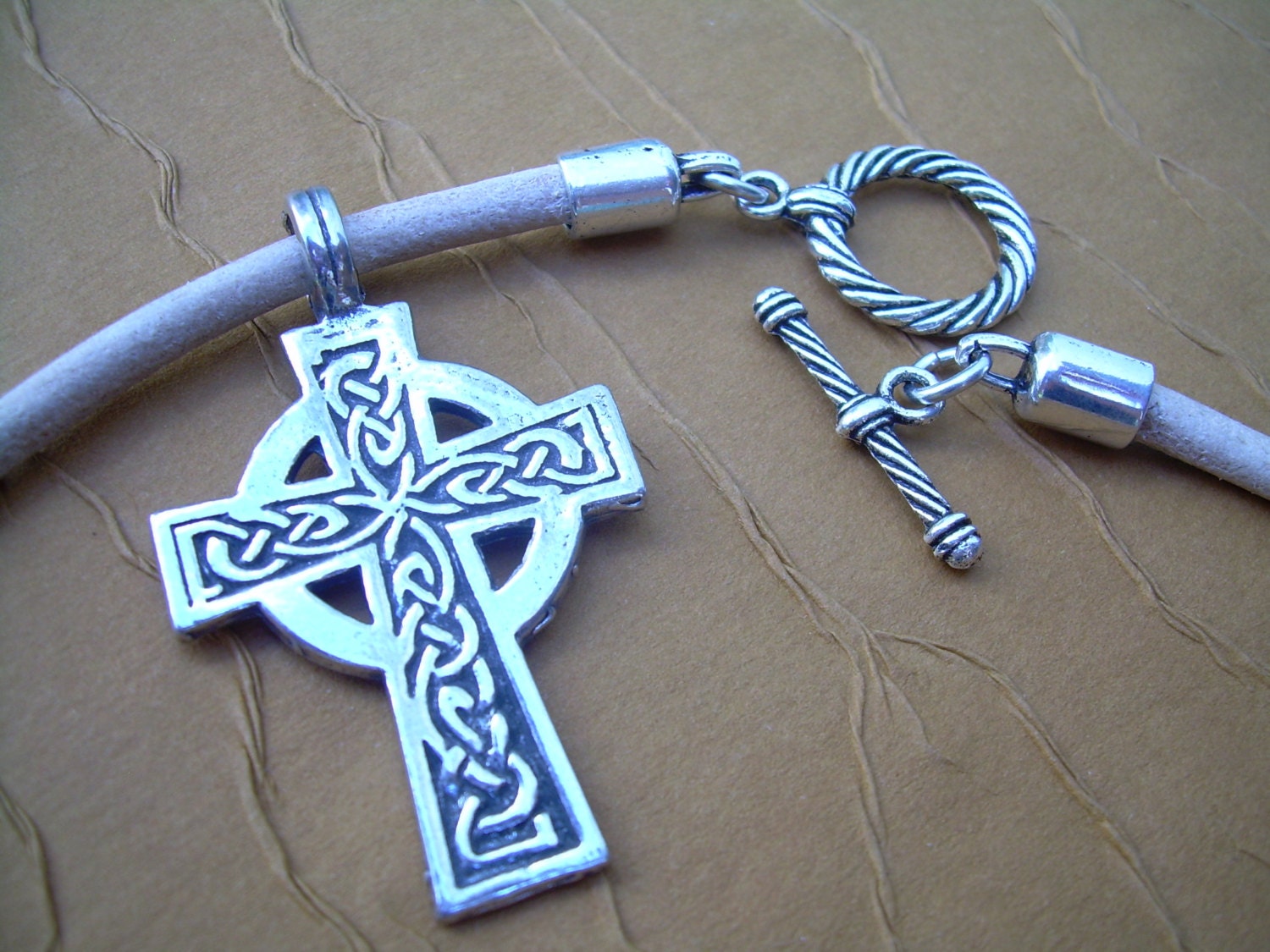 Leather Necklace Celtic Cross Mens Cross Necklace Mens