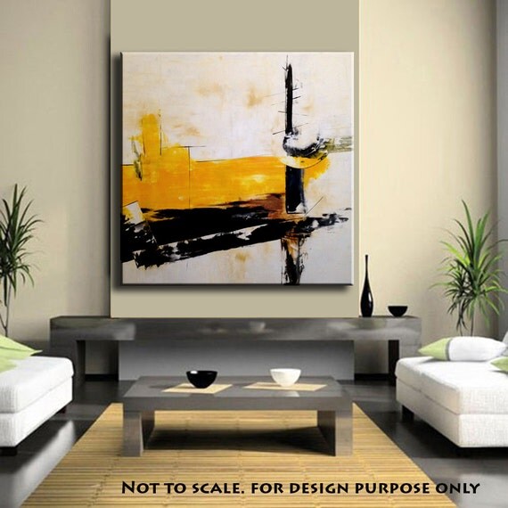 Large Abstract Yellow art ORIGINAL by ModernArtHomeDecor on Etsy