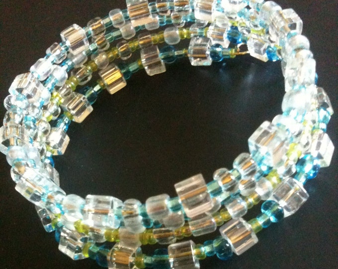 light blue and apple green glass memory wire bracelets