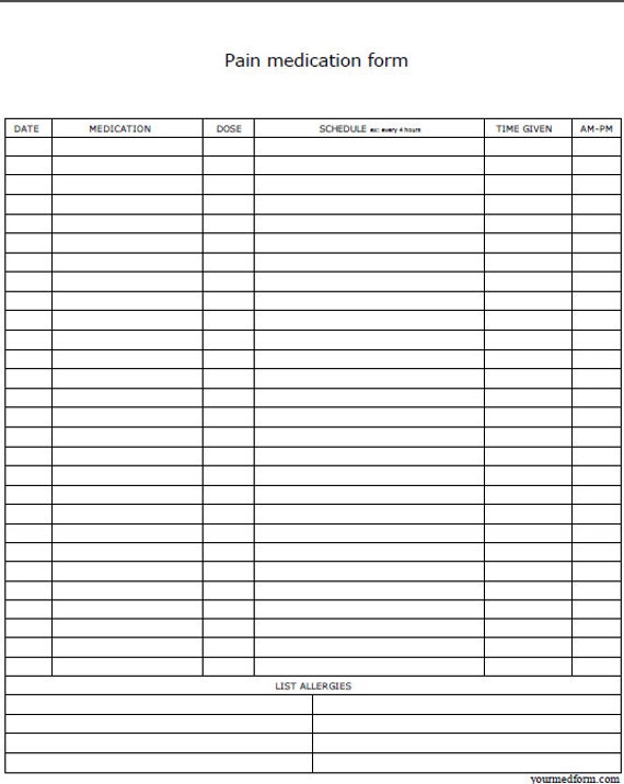 Pain Medication Log / Printable Forms / PDF / Digital Health