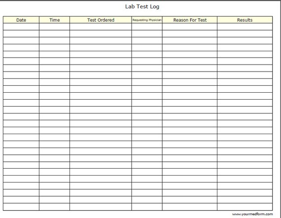 Fillable Lab Test Log / PDF/ Digital Health forms/ Printable