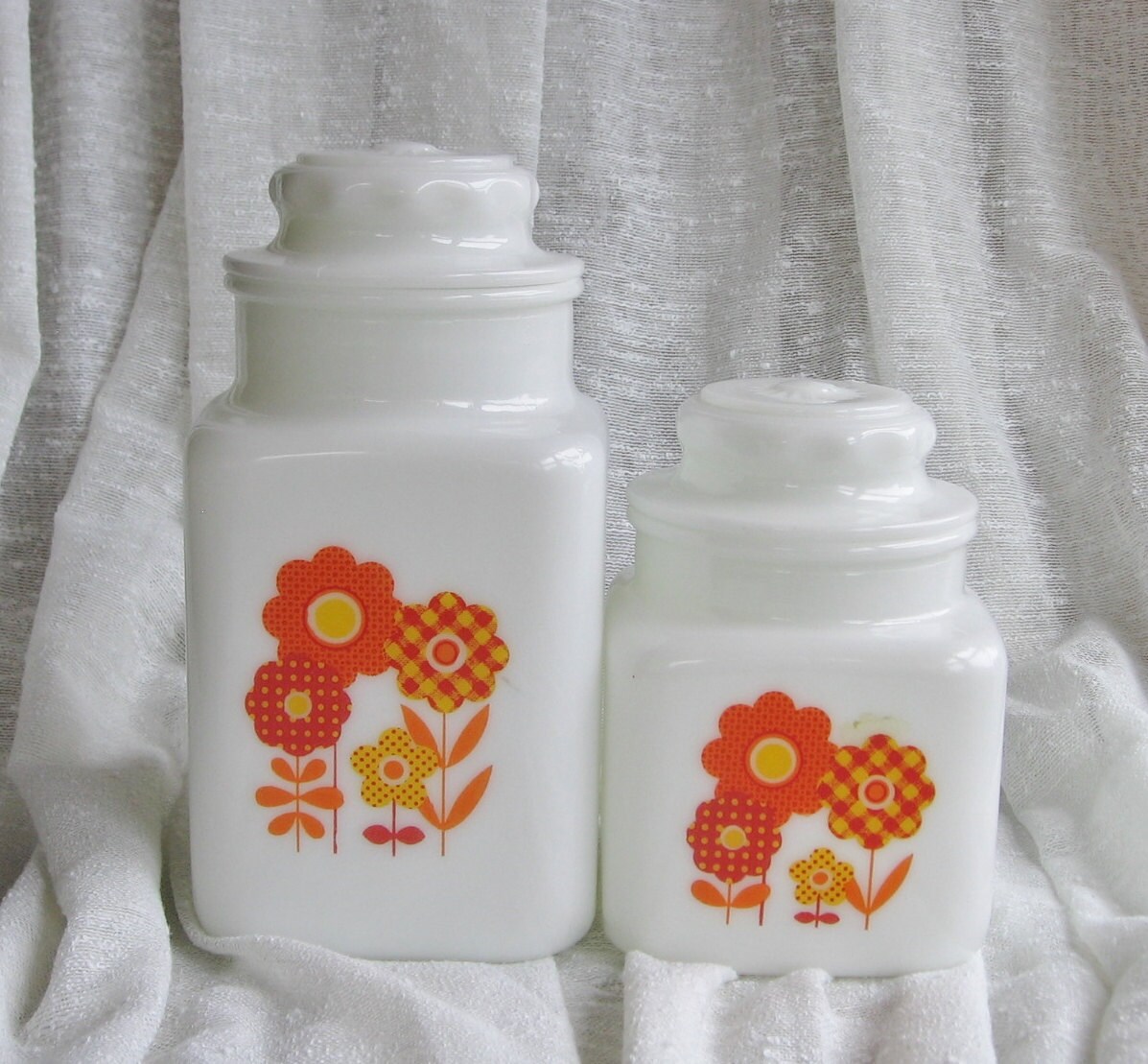 Retro Kitchen Canister Set Orange and Yellow Flowers Milk