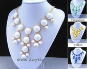 20mm White Bubble Necklace, Mini Bubble necklace,Mini Bib Necklace,Statement Necklace,Wedding Necklace