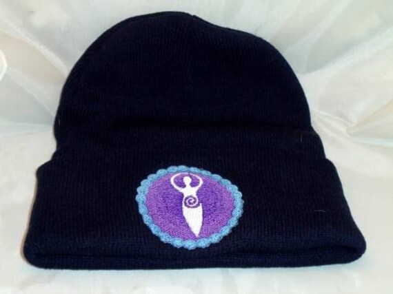 Divine Mother Embroidery On Beanie Hat Wiccan .Pagan Urban