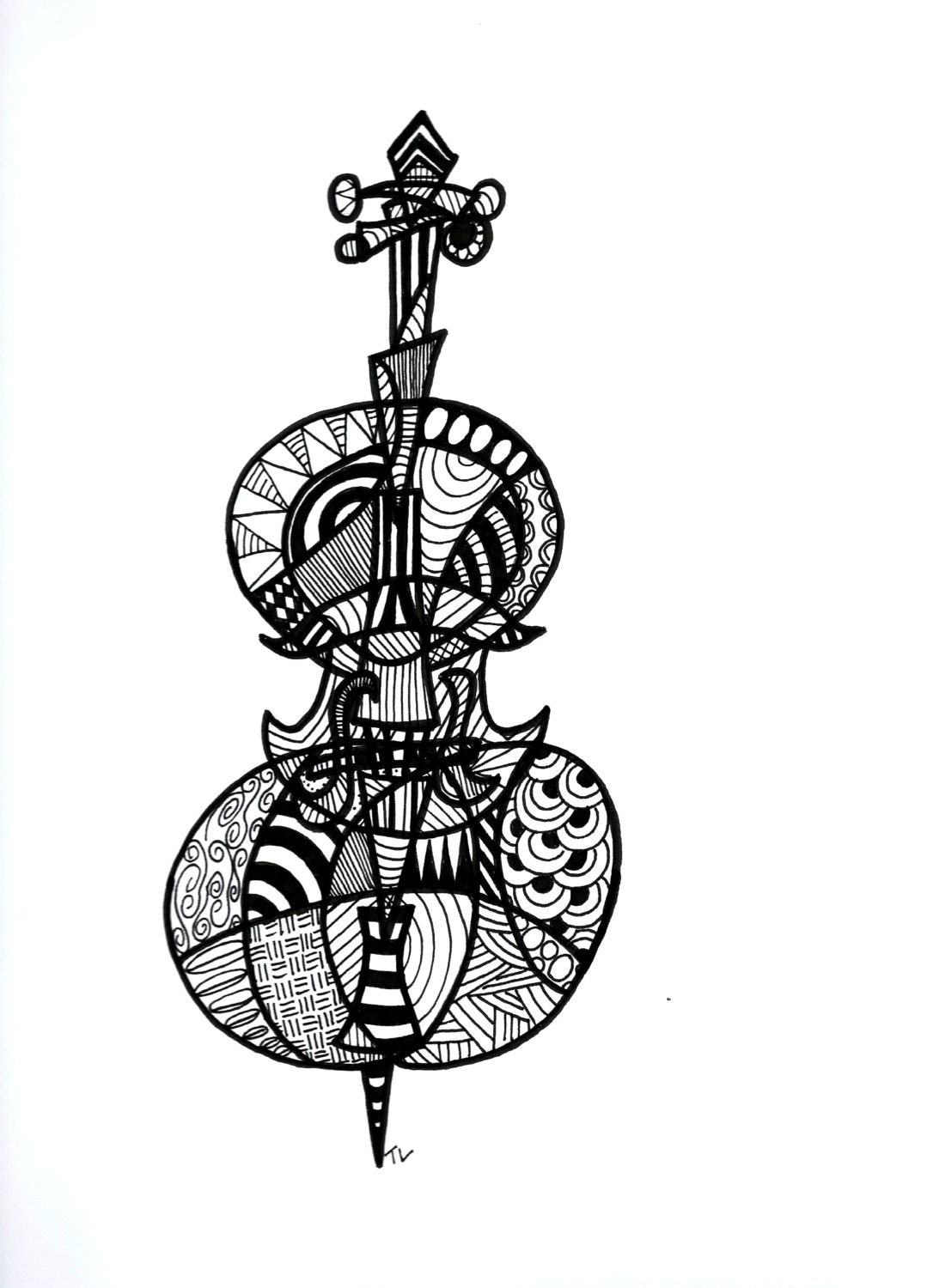 Cello. Original Ink Drawing