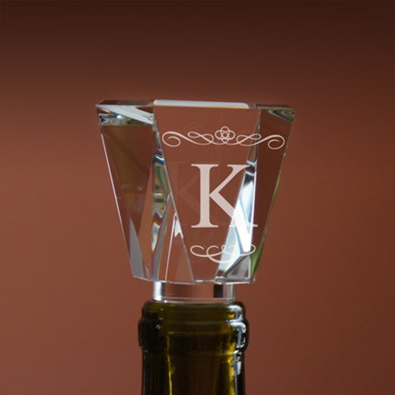 Crystal Personalized Wine Bottle Stopper with Single Initial in Any Font From Our Selection, & Gift Box Included (Each - 4" x 1 3/4" x 1")