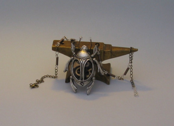 Steampunk Scarab Necklace. Handmade. Cast in Resin. Original jewellery. by BringBackTheDodo steampunk buy now online
