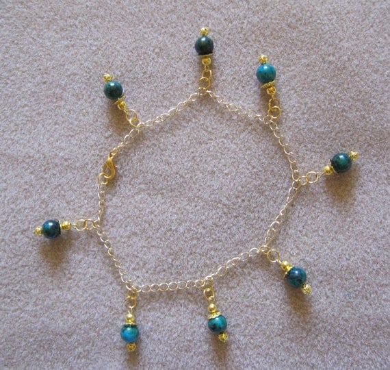 Handmade Gold Anklet with Chrysocolla by IreneDesign2011