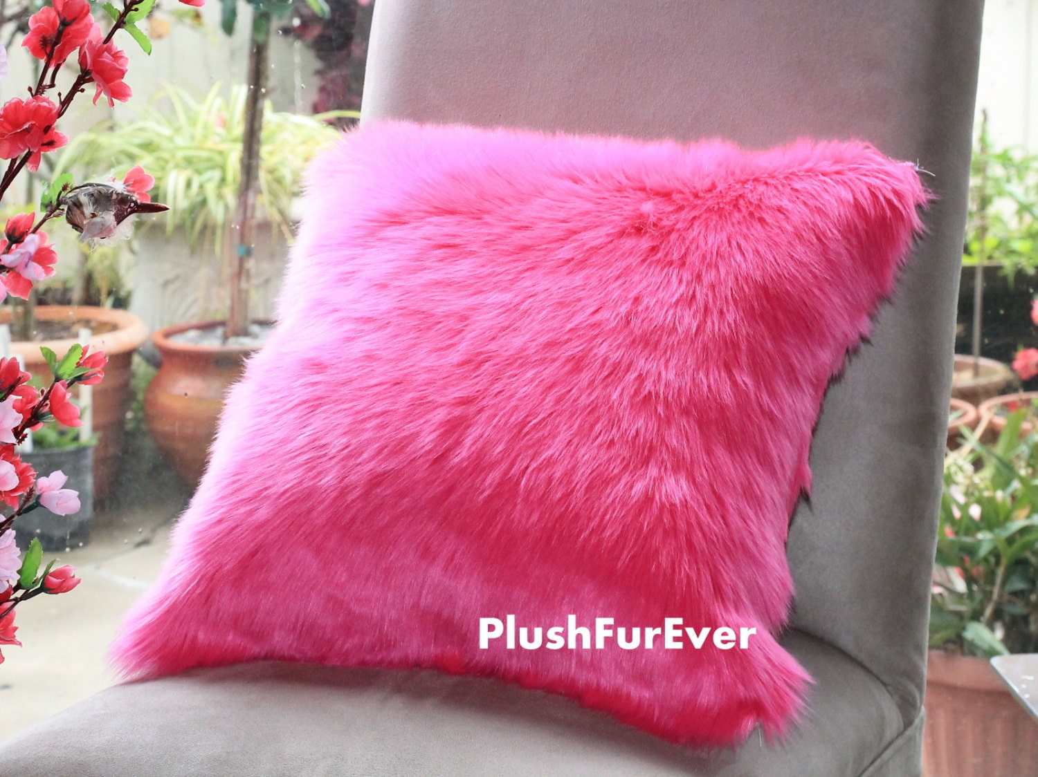 17x17 Hot Pink Luxury Shaggy Fur Pillows Faux Fake