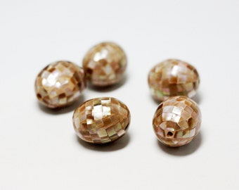 Brown Mosaic Shell Beads - Inlay Beads - Focal Beads - Brown Lip Shell - Mother of Pearl - MOP Beads - Oval Beads - 2 pcs.