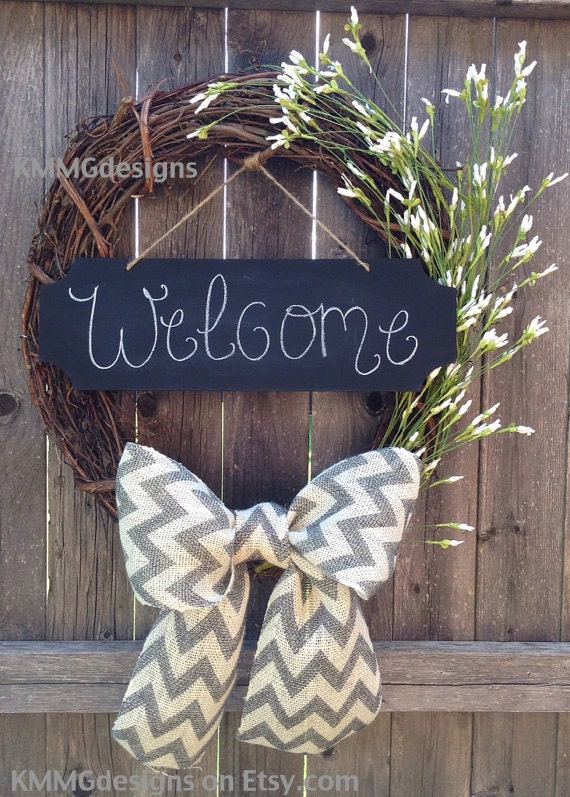 Items similar to Personalized Floral Wreath with Chalkboard Summer and