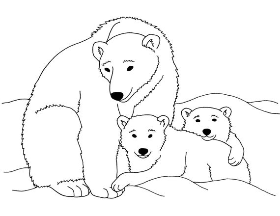 Items similar to Polar Bears Printable Coloring Page  