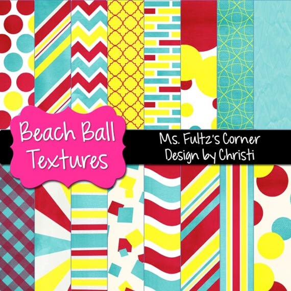 Beach Ball Textures Digital Paper Backgrounds for Personal and