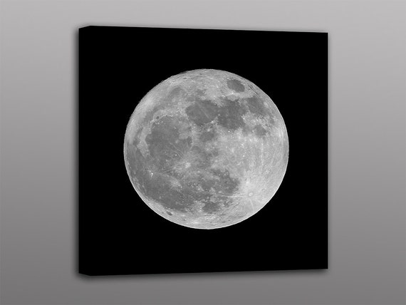 Full Moon Photography Printed on Canvas. Black and White Fine