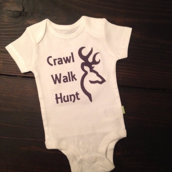 Crawl walk hunt onesie with outline of deer for baby by FatOwlKids