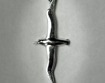 Albatross necklace , double sided solid silver pendant.
