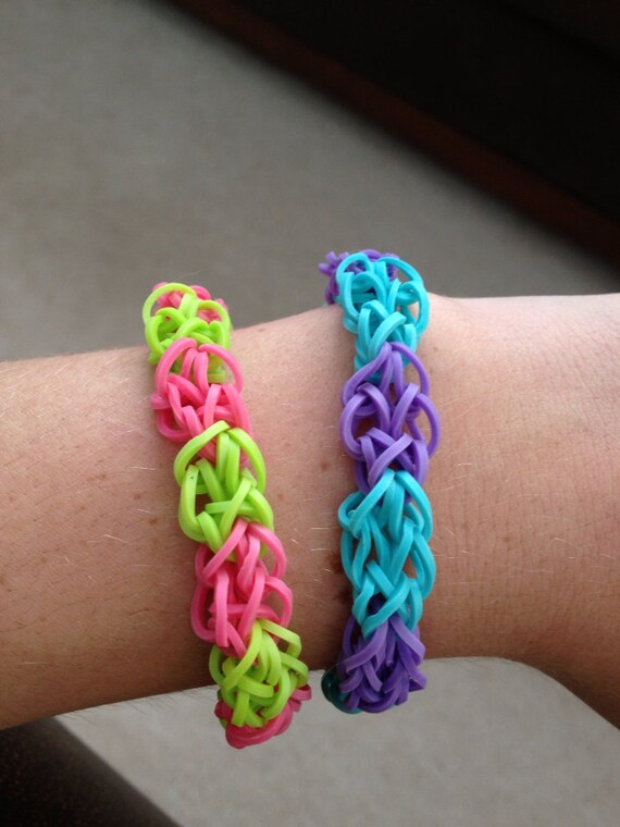 Rainbow Loom Bracelets in Pink/Green and Purple/Teal